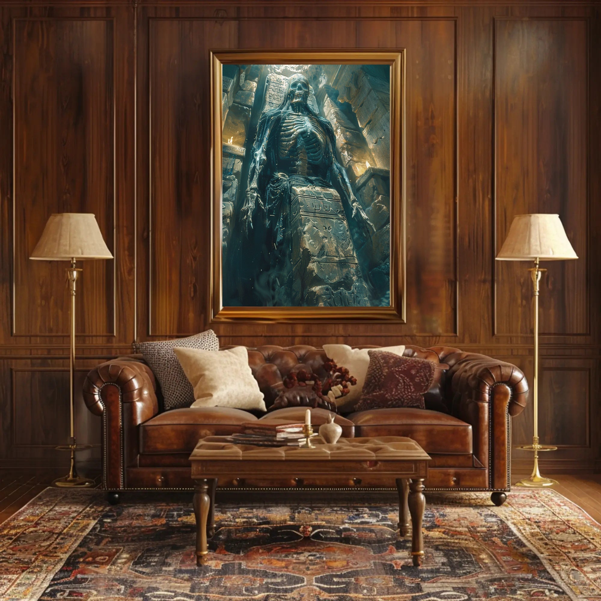 Ancient Skeleton Tomb Scene in Fantasy Heritage Poster PosterGoat