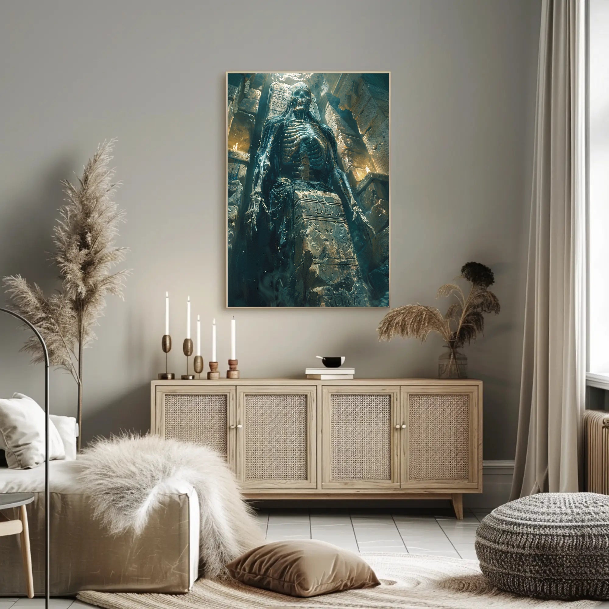 Ancient Skeleton Tomb Scene in Fantasy Heritage Poster PosterGoat