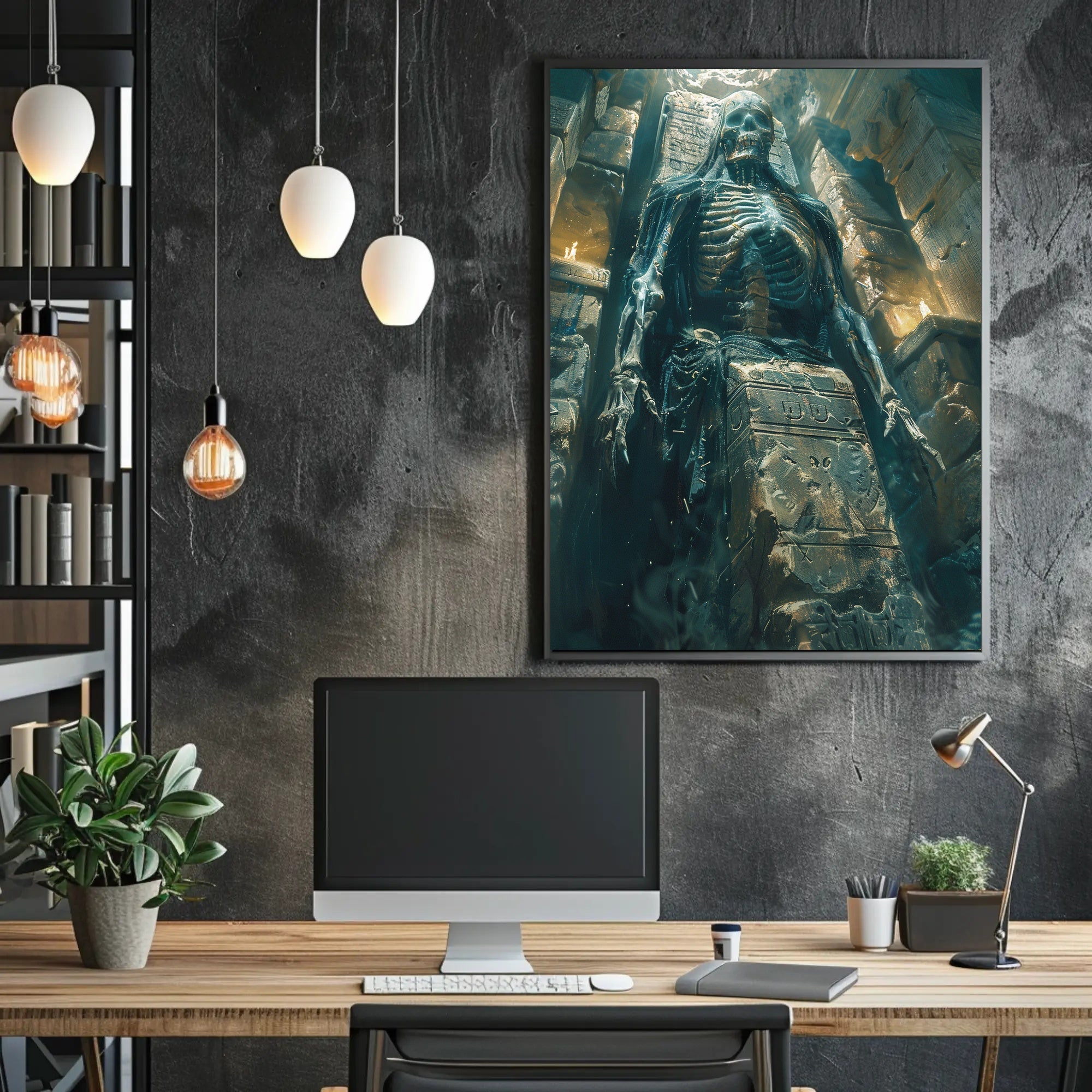 Ancient Skeleton Tomb Scene in Fantasy Heritage Poster PosterGoat