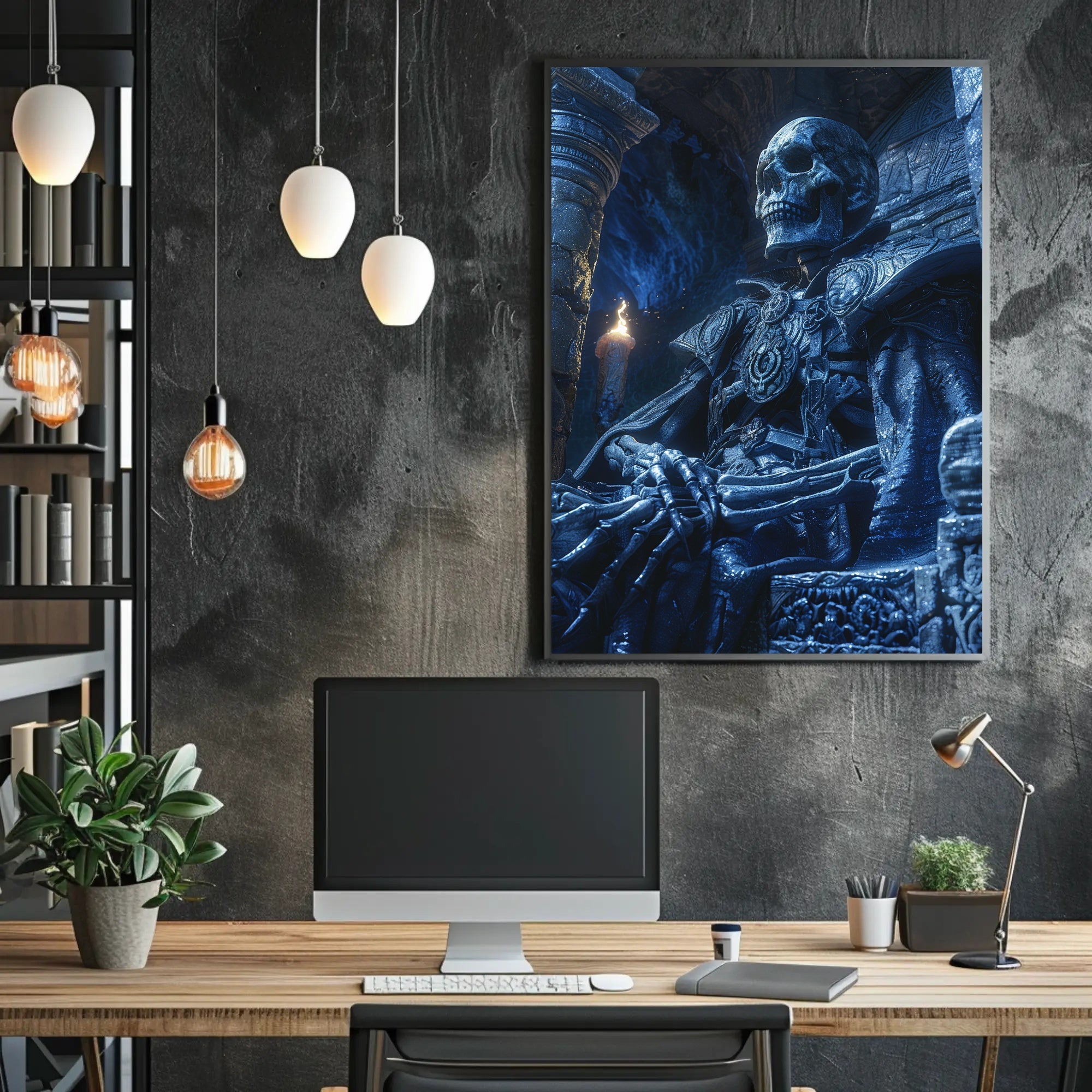 Ancient Skeleton on Throne: Fantasy or Mythology Poster PosterGoat
