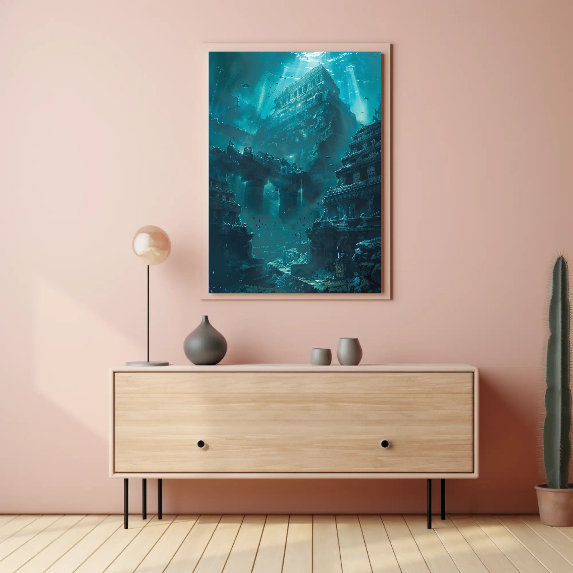 Ancient Underwater Temple Exploration Artistic and Pop Culture Poster PosterGoat