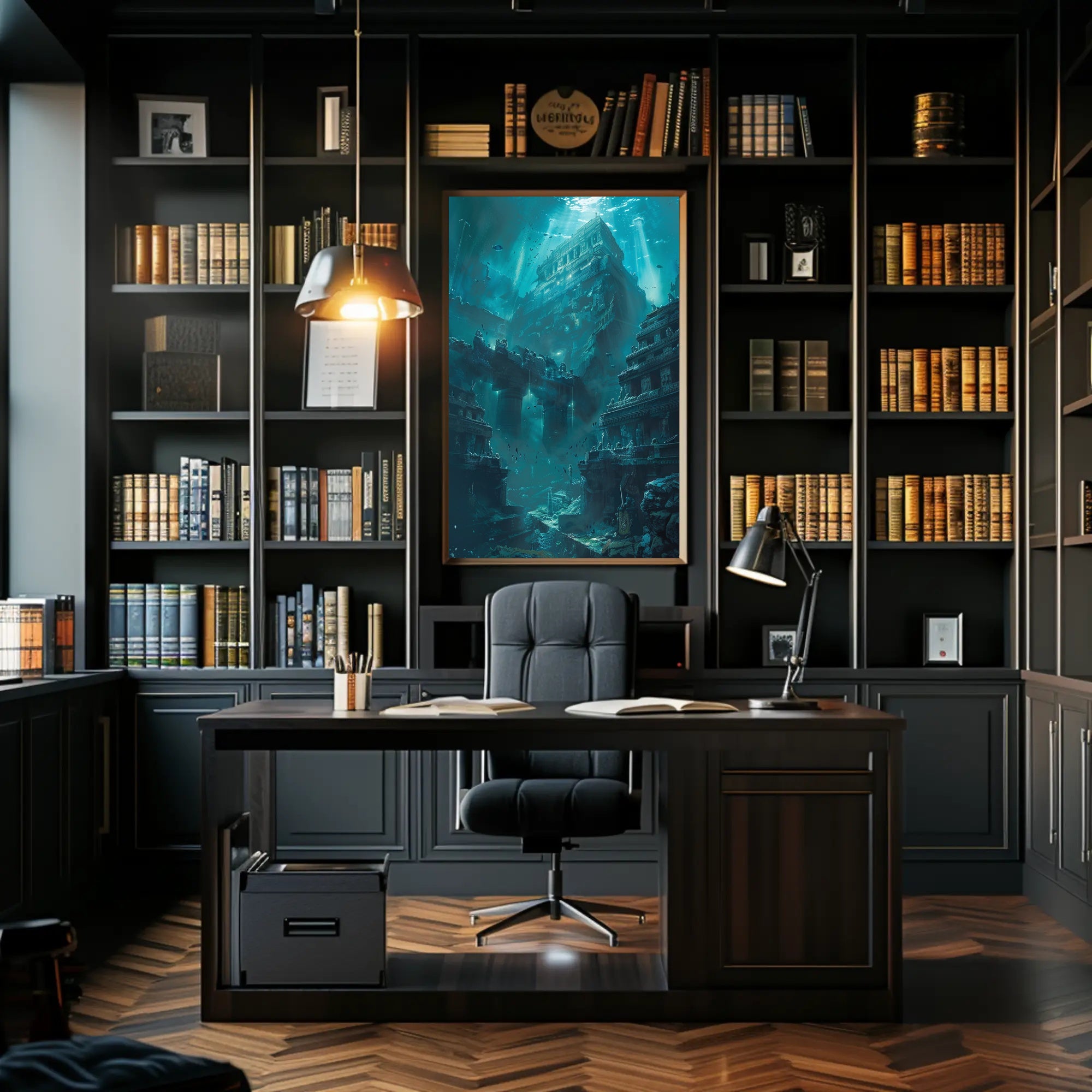 Ancient Underwater Temple Exploration Artistic and Pop Culture Poster PosterGoat