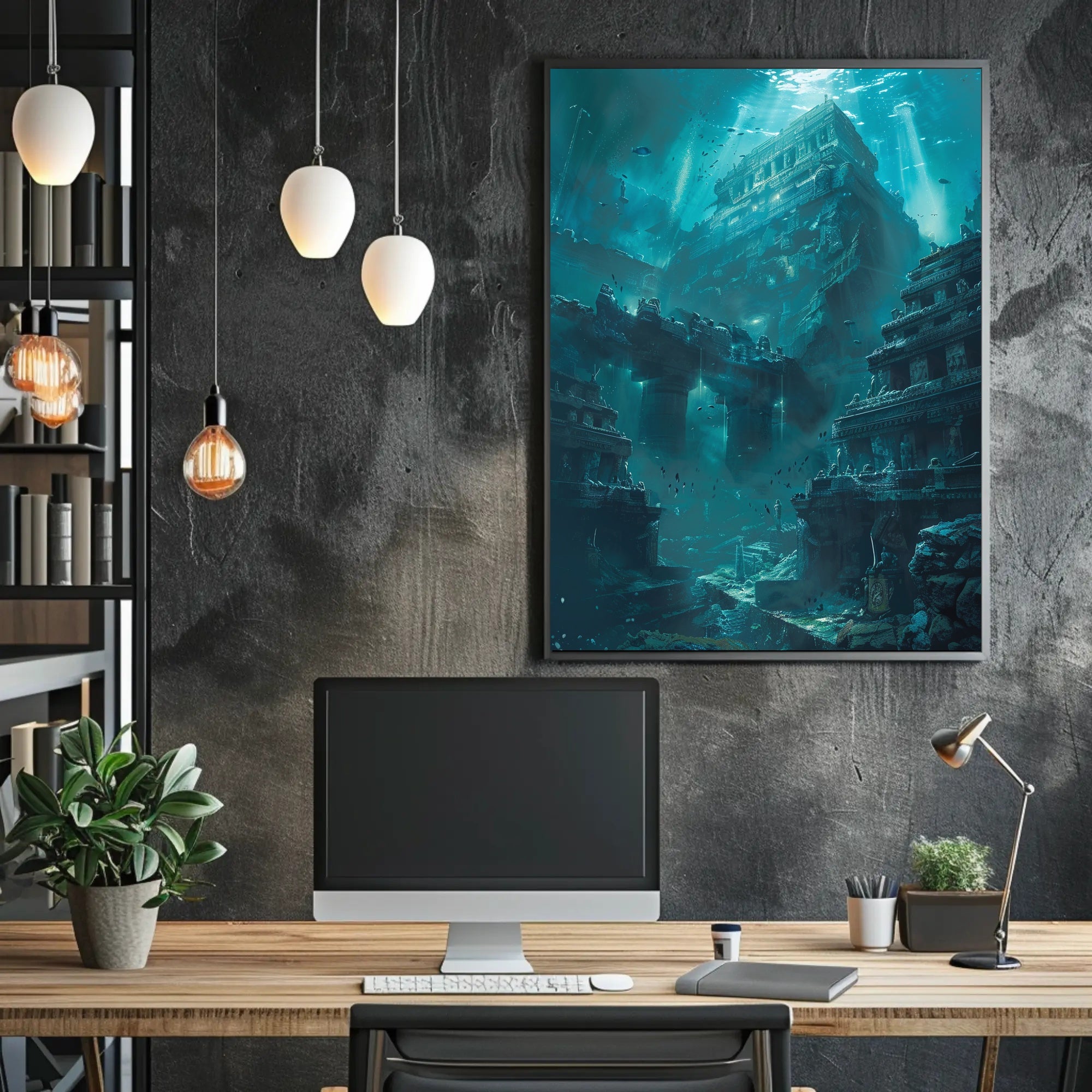 Ancient Underwater Temple Exploration Artistic and Pop Culture Poster PosterGoat