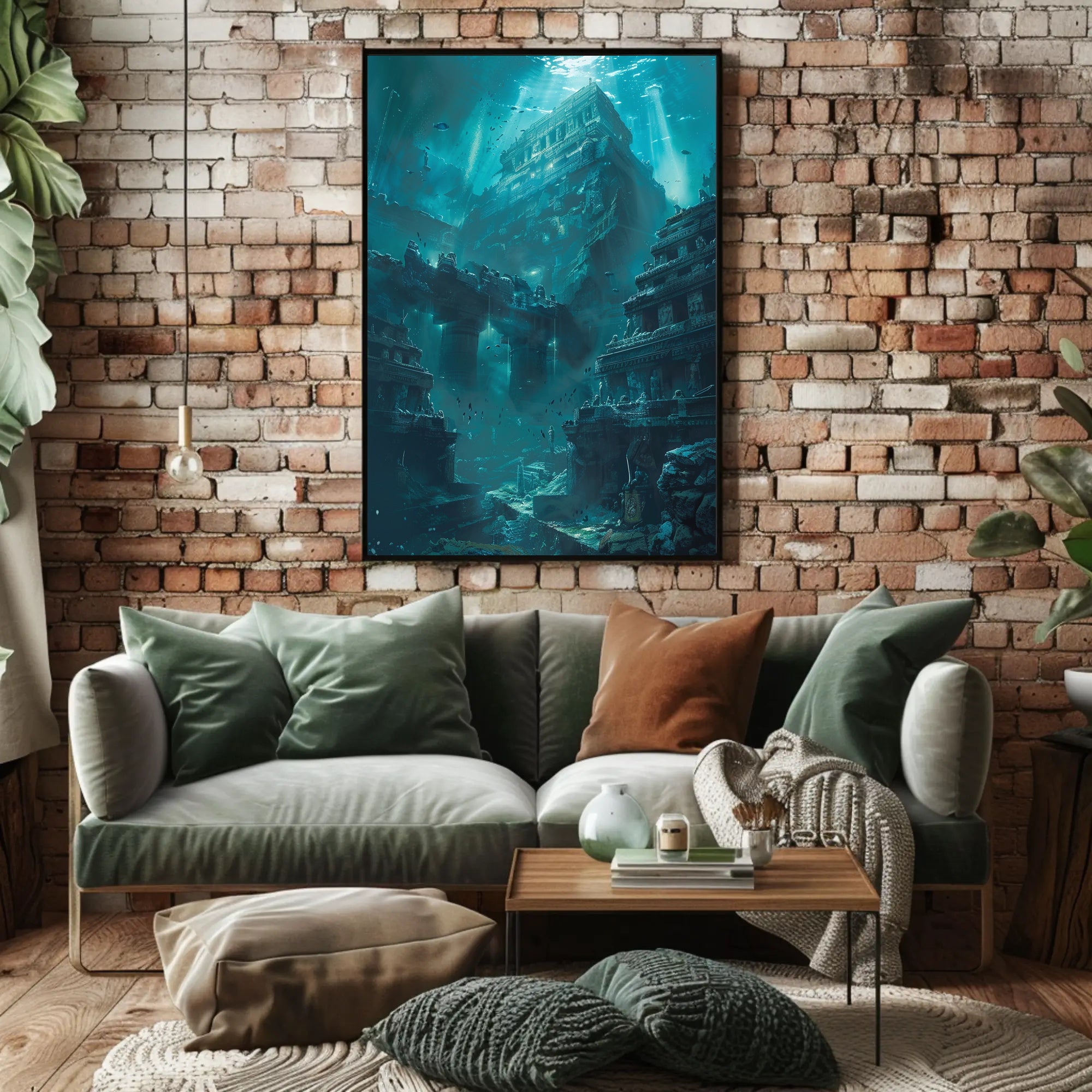 Ancient Underwater Temple Exploration Artistic and Pop Culture Poster PosterGoat