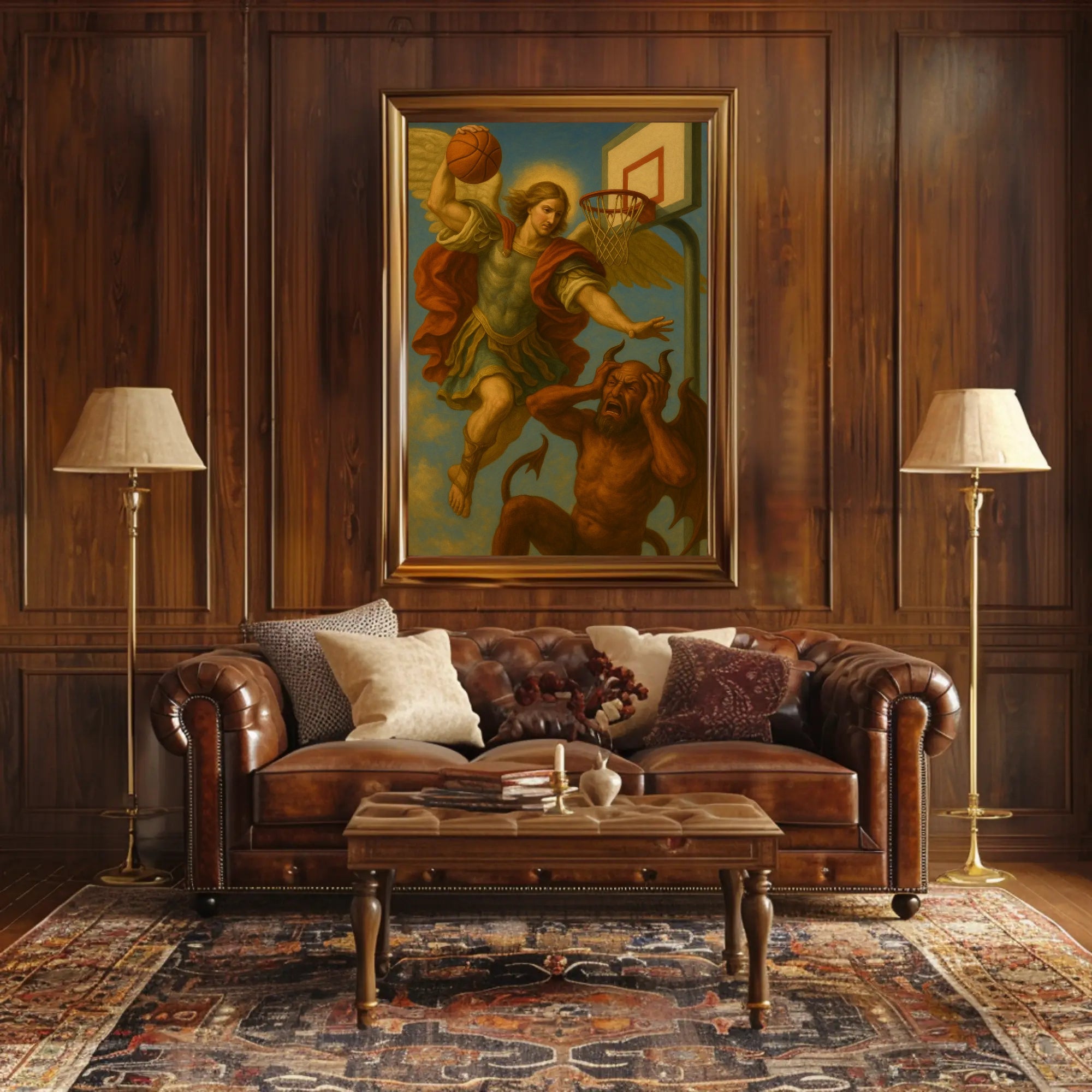 Angelic vs Demonic Basketball Duel Sports Poster PosterGoat