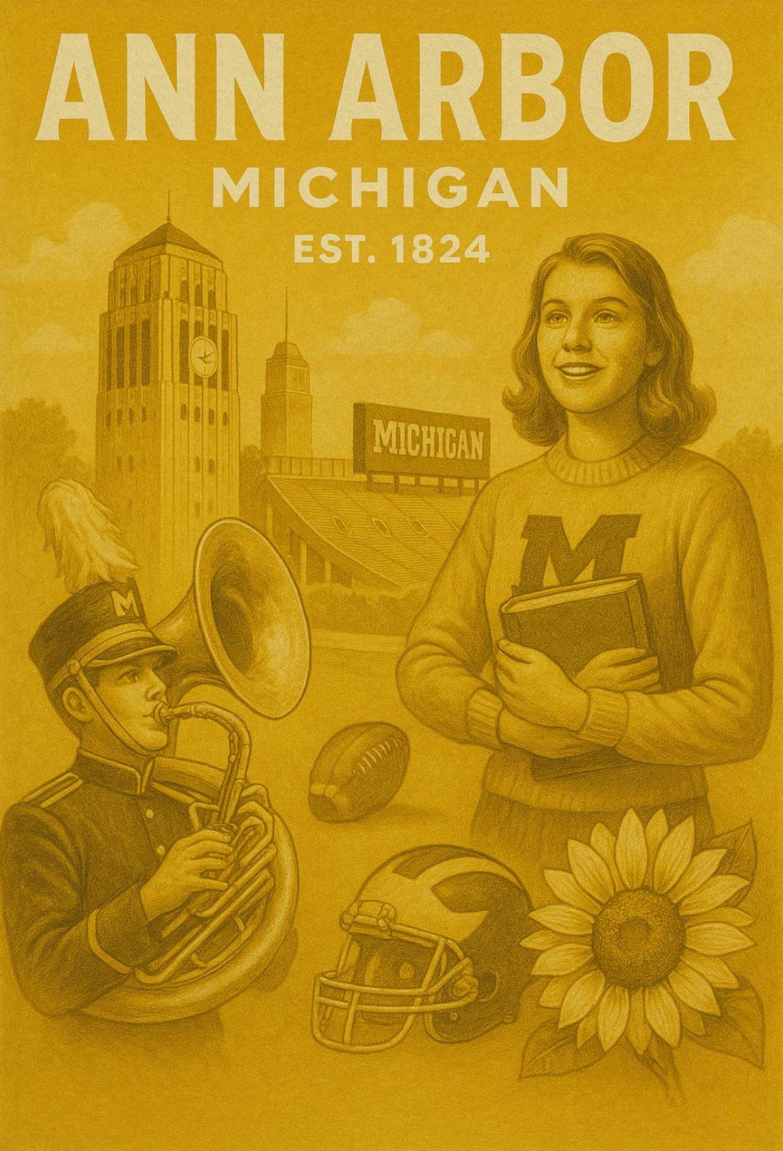 Ann Arbor Heritage Illustrated Cultural Poster PosterGoat