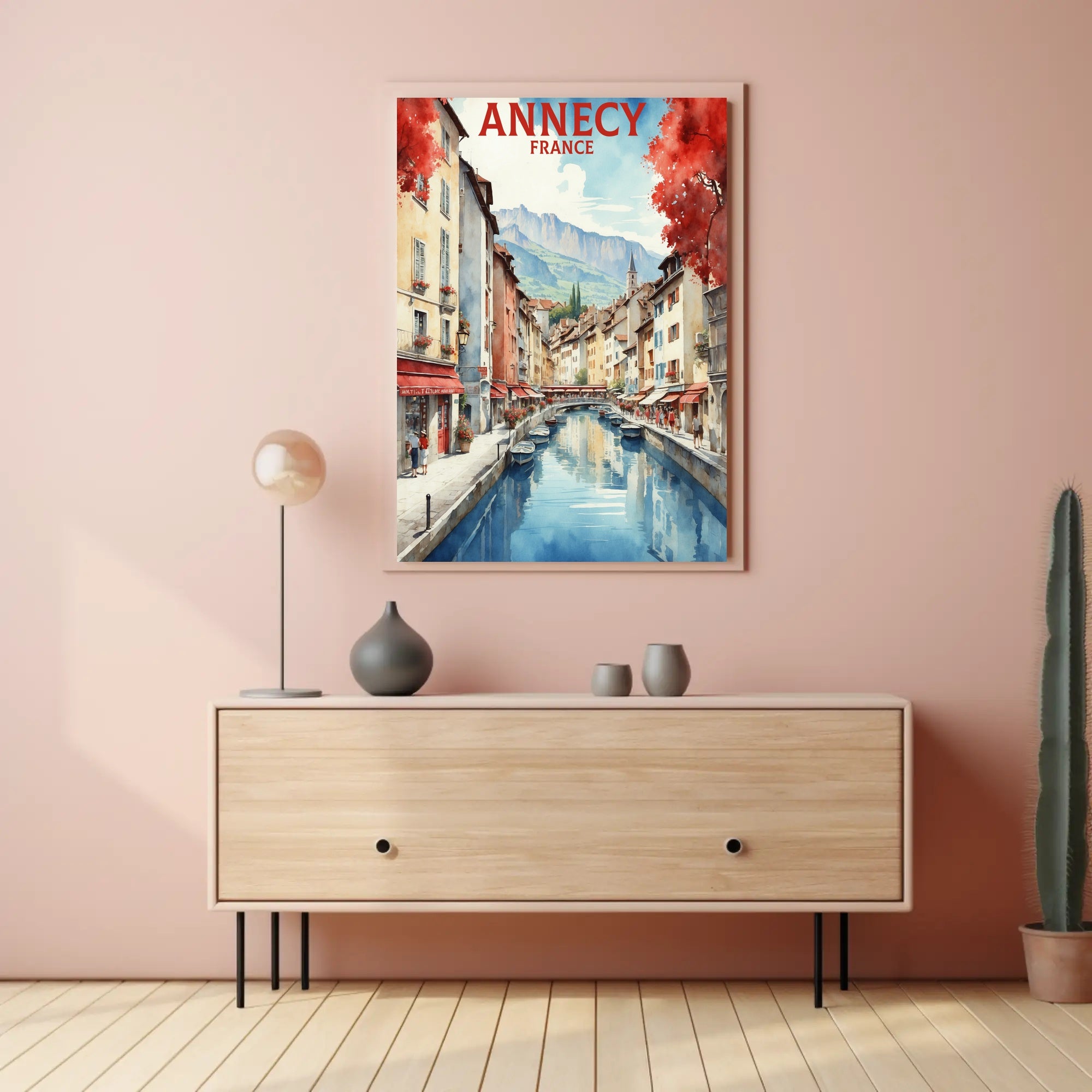 Annecy Canal Dreamscape Watercolor Travel Poster PosterGoat