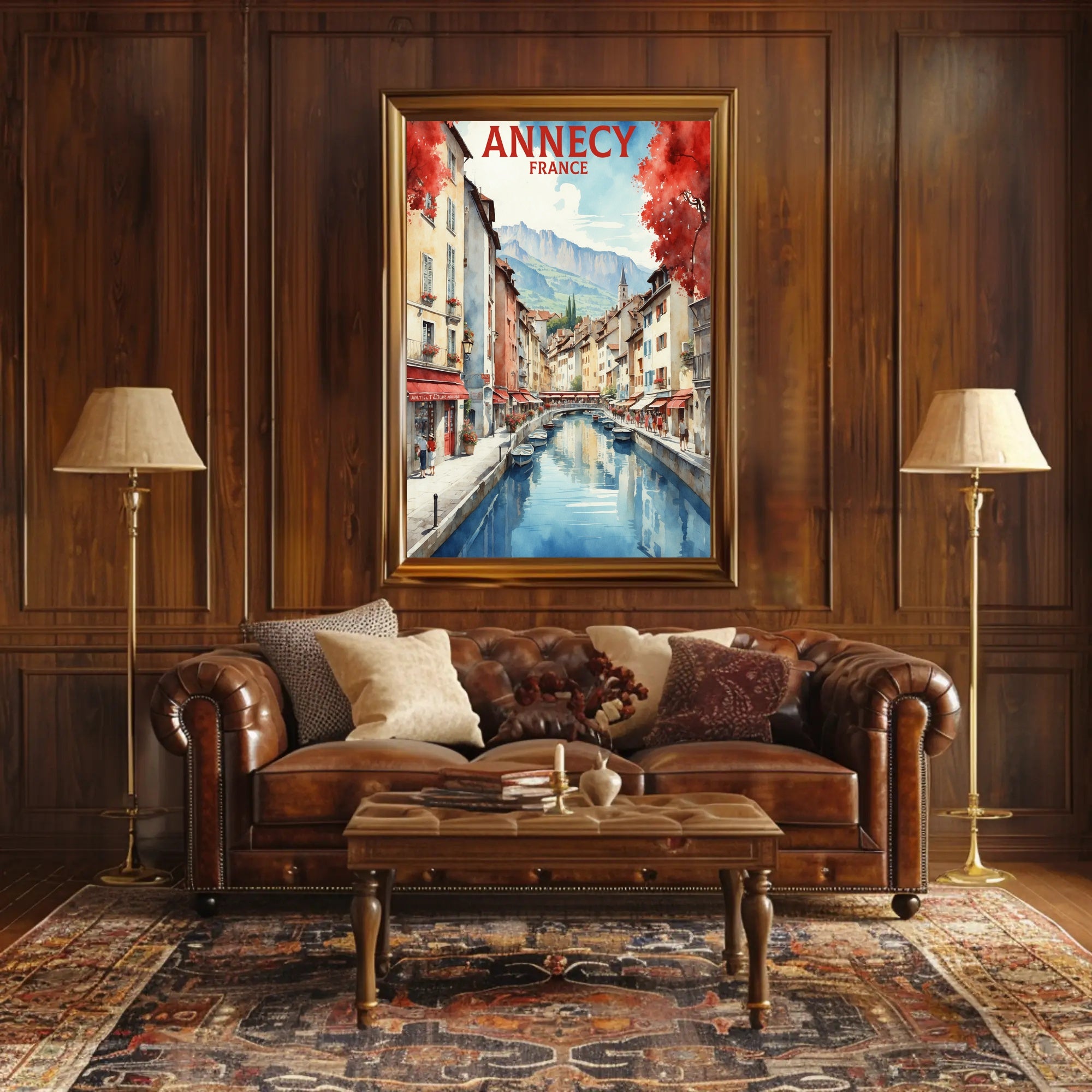 Annecy Canal Dreamscape Watercolor Travel Poster PosterGoat