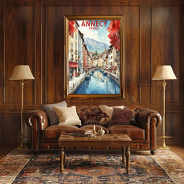 Annecy Canal Dreamscape Watercolor Travel Poster PosterGoat