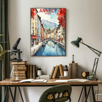 Annecy Canal Dreamscape Watercolor Travel Poster PosterGoat