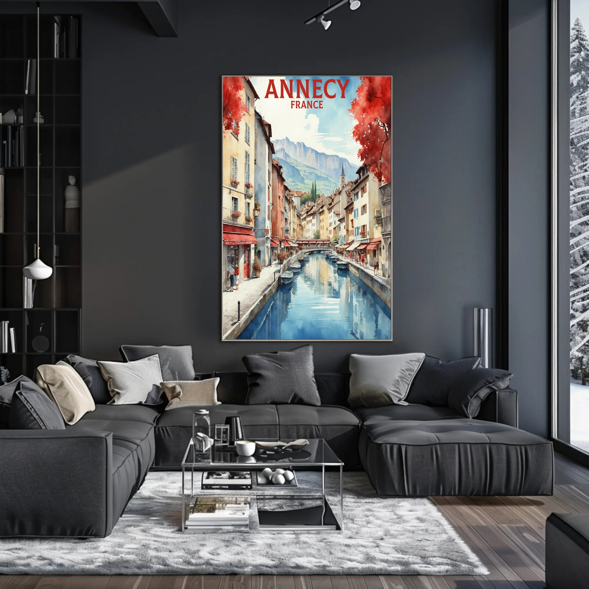 Annecy Canal Dreamscape Watercolor Travel Poster PosterGoat
