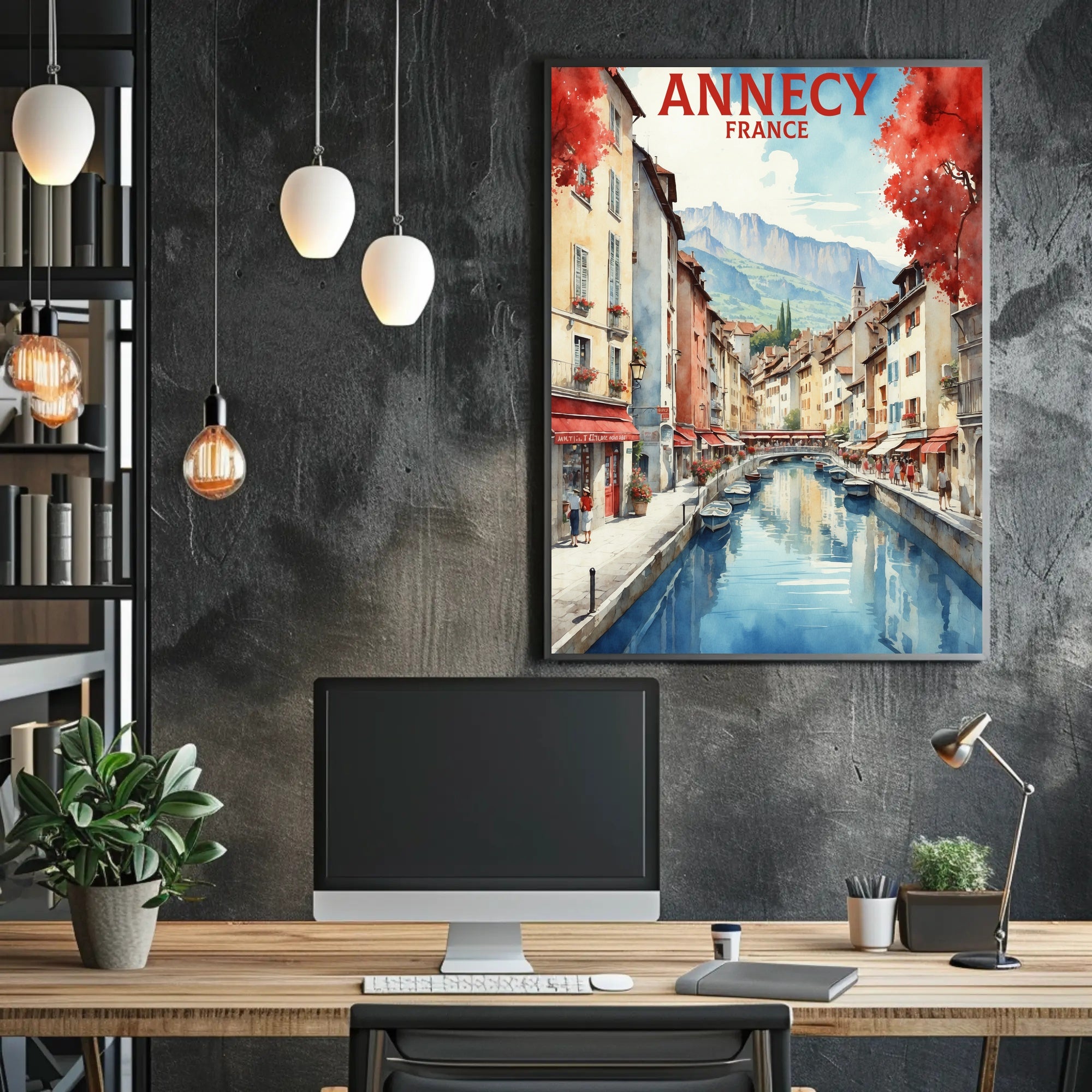 Annecy Canal Dreamscape Watercolor Travel Poster PosterGoat