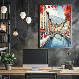 Annecy Canal Dreamscape Watercolor Travel Poster PosterGoat