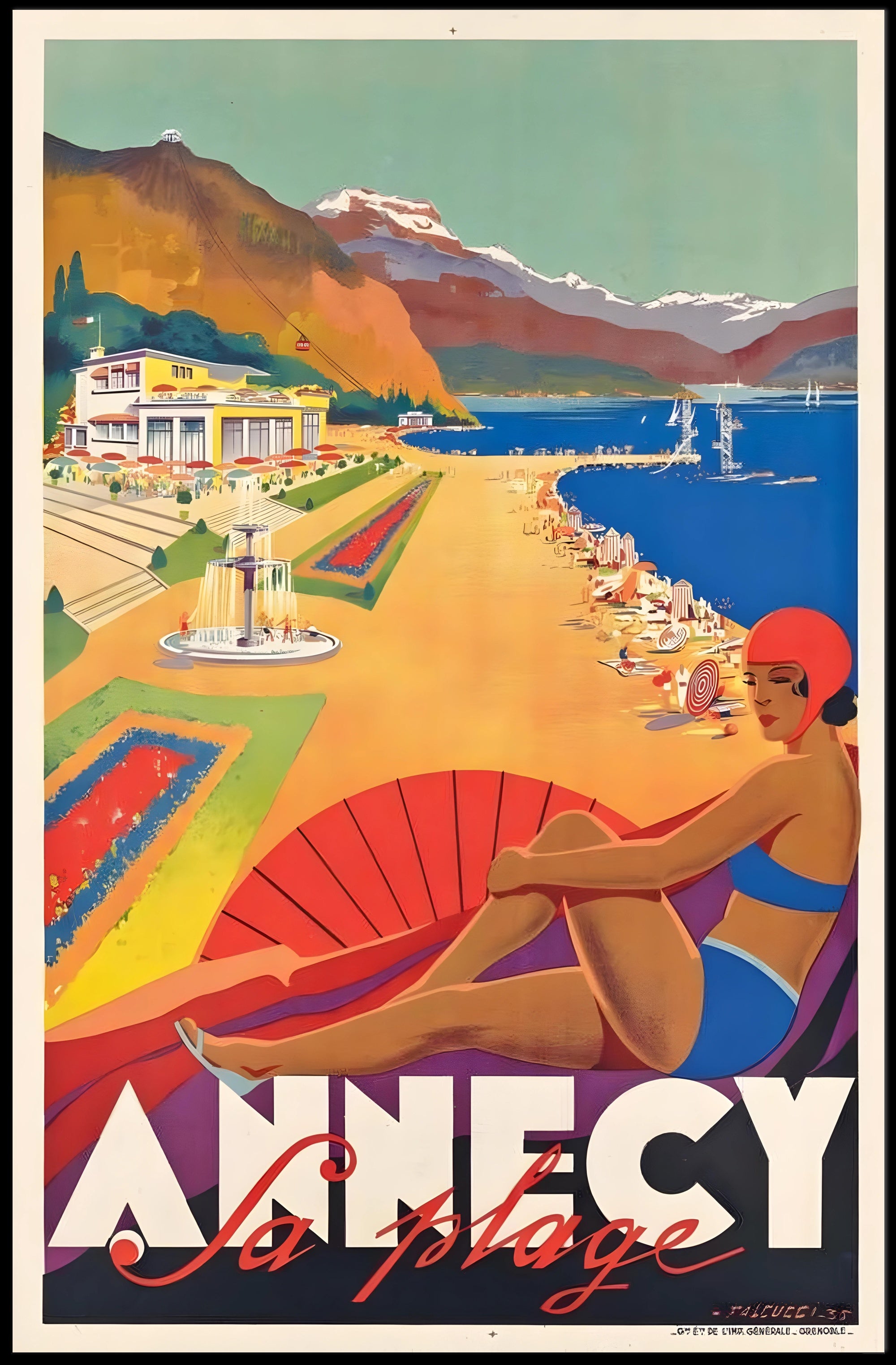 Annecy La Plage Vintage Beach Travel Poster PosterGoat
