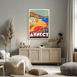 Annecy La Plage Vintage Beach Travel Poster PosterGoat