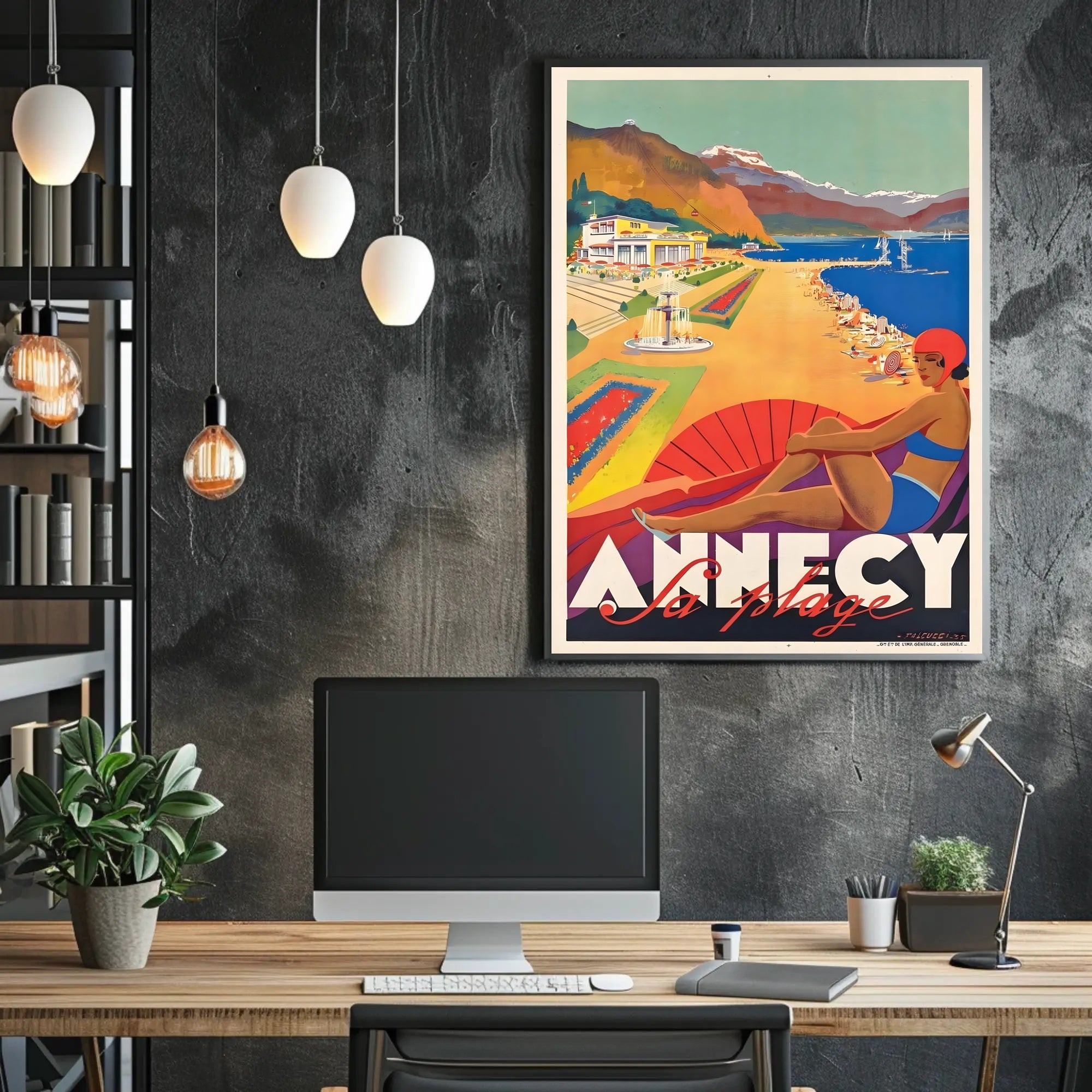 Annecy La Plage Vintage Beach Travel Poster PosterGoat