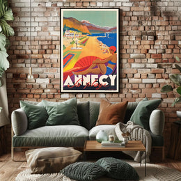 Annecy La Plage Vintage Beach Travel Poster PosterGoat
