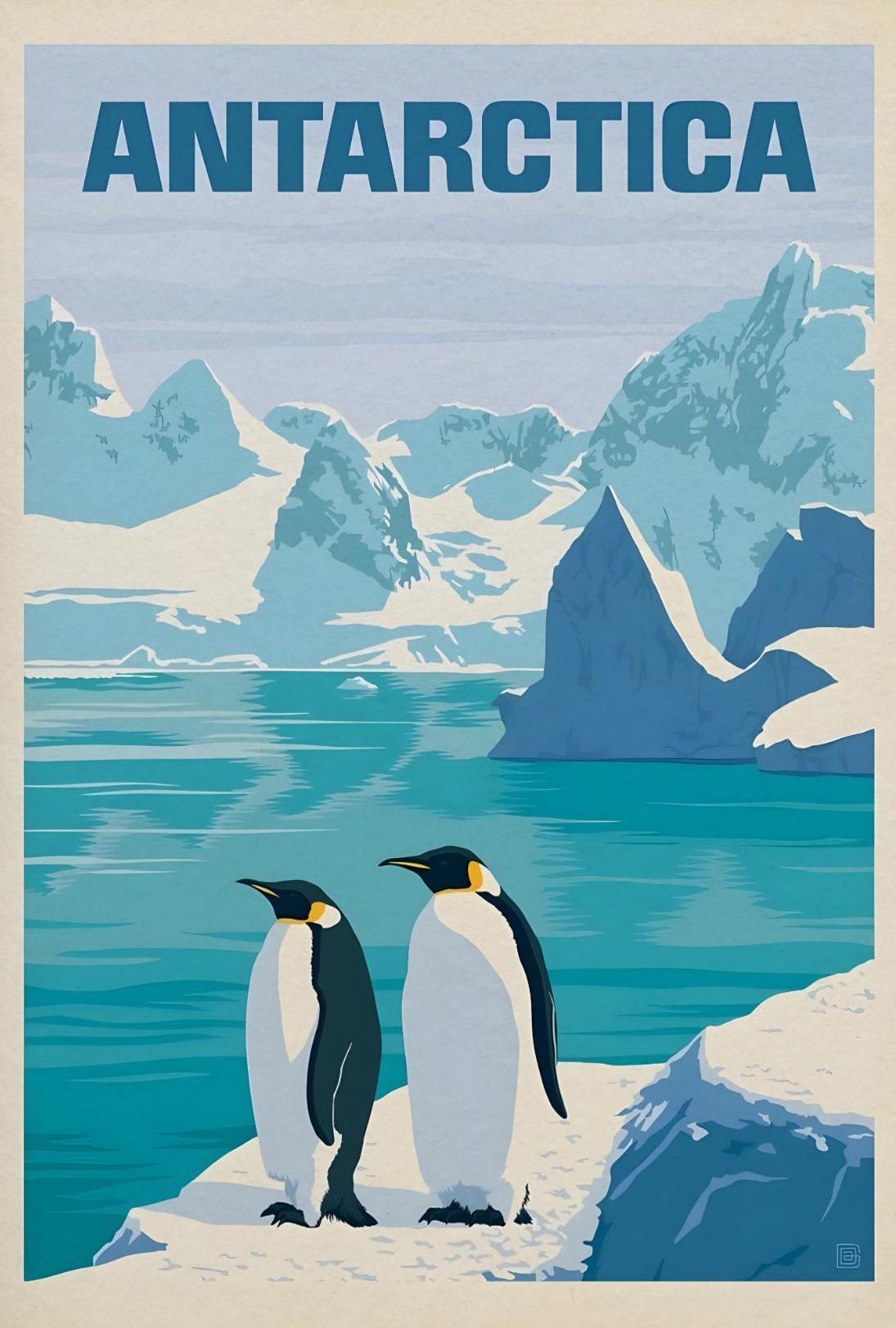 Antarctic Penguins Vintage Travel Poster PosterGoat