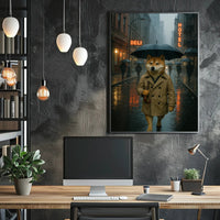 Anthropomorphic Shiba Inu in Urban Cityscape Art Poster PosterGoat