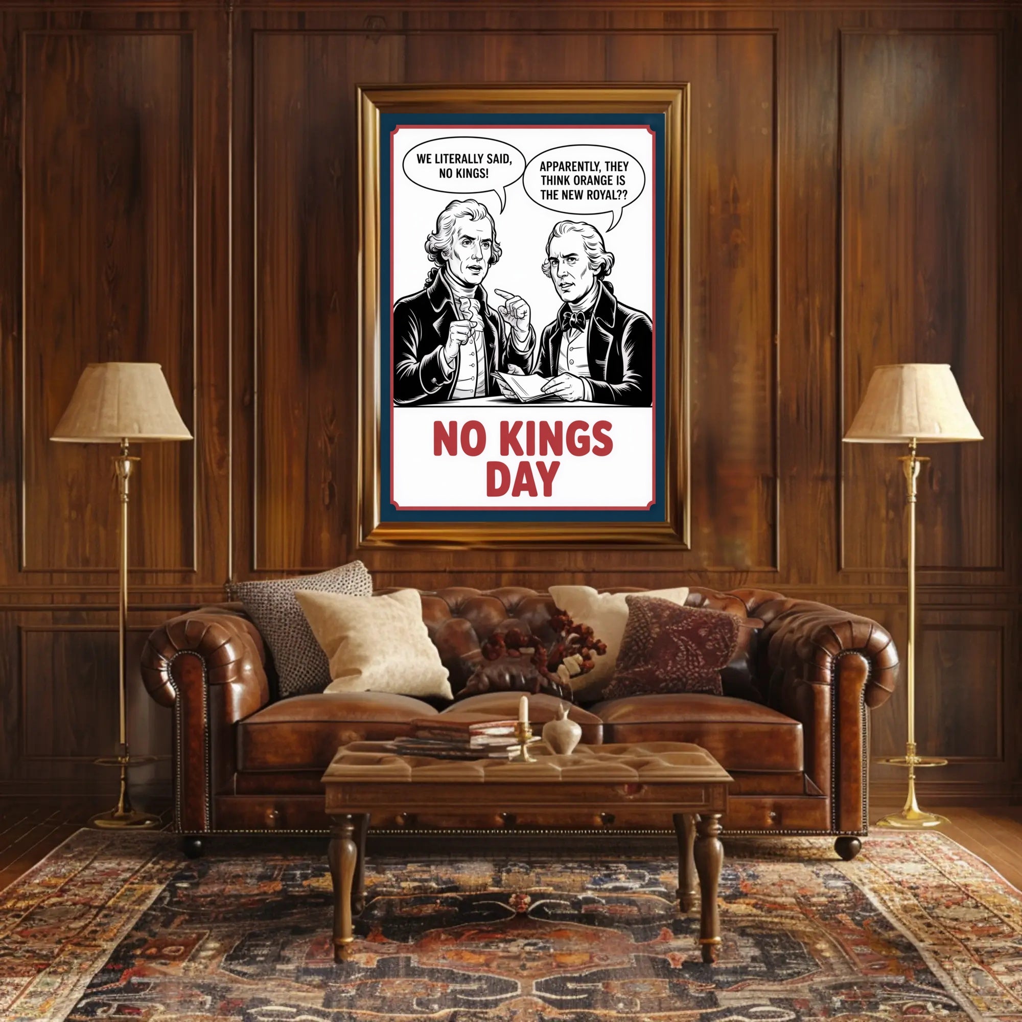 Anti-Monarchy Political Satire with Founding Fathers Poster PosterGoat