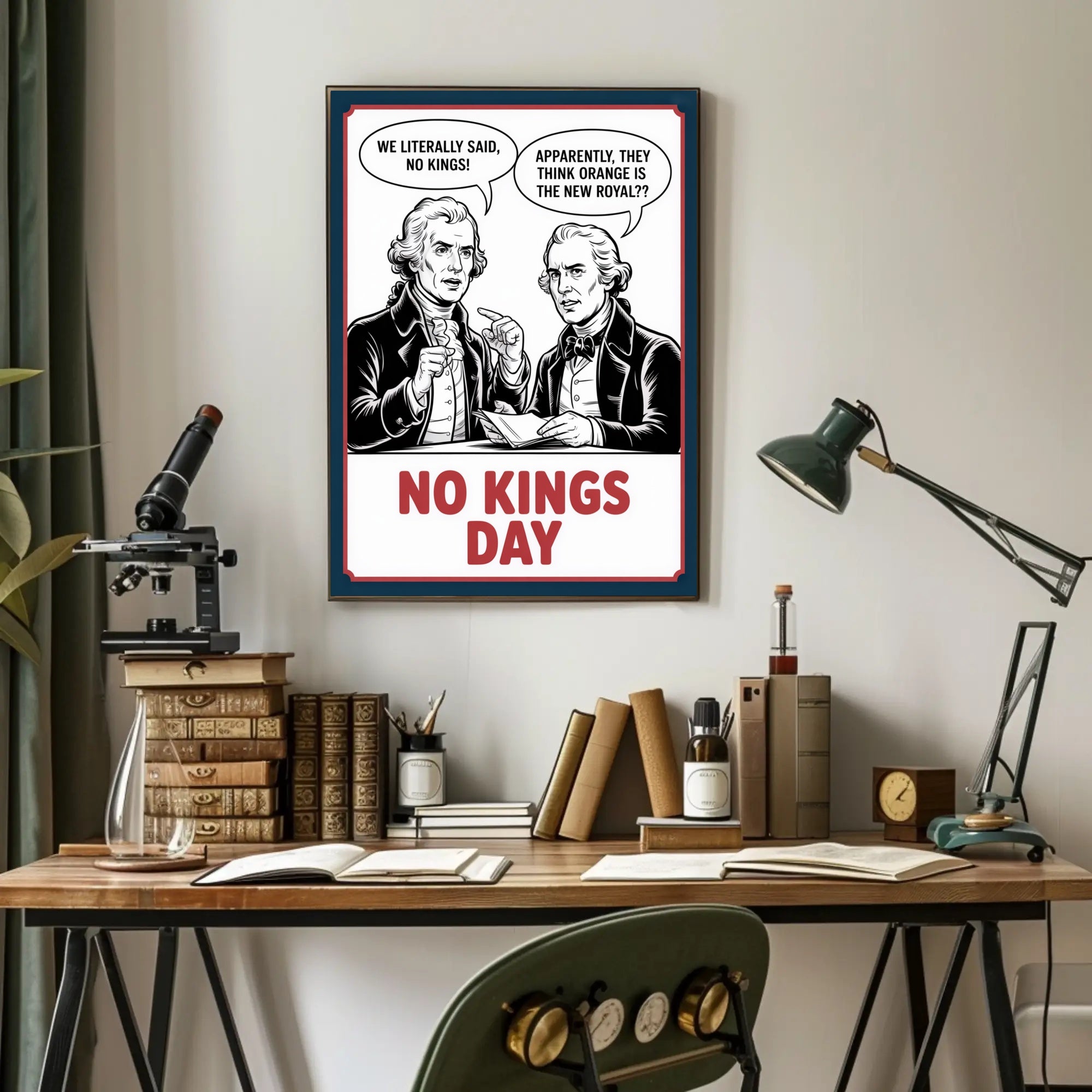 Anti-Monarchy Political Satire with Founding Fathers Poster PosterGoat