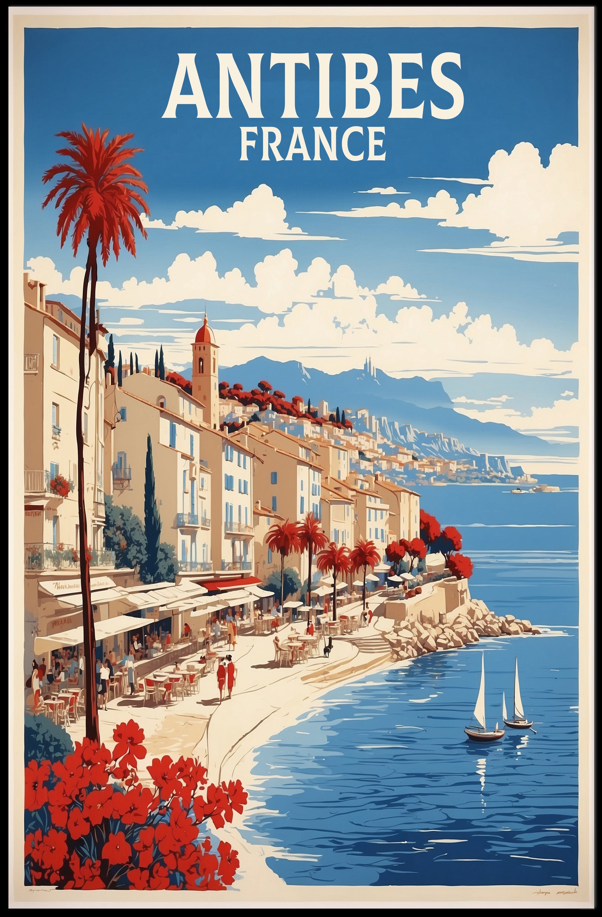 Antibes Vintage Travel Scene Captured in Artistic Poster PosterGoat
