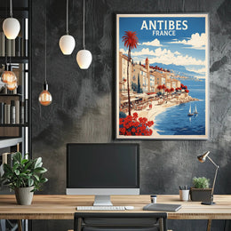 Antibes Vintage Travel Scene Captured in Artistic Poster PosterGoat