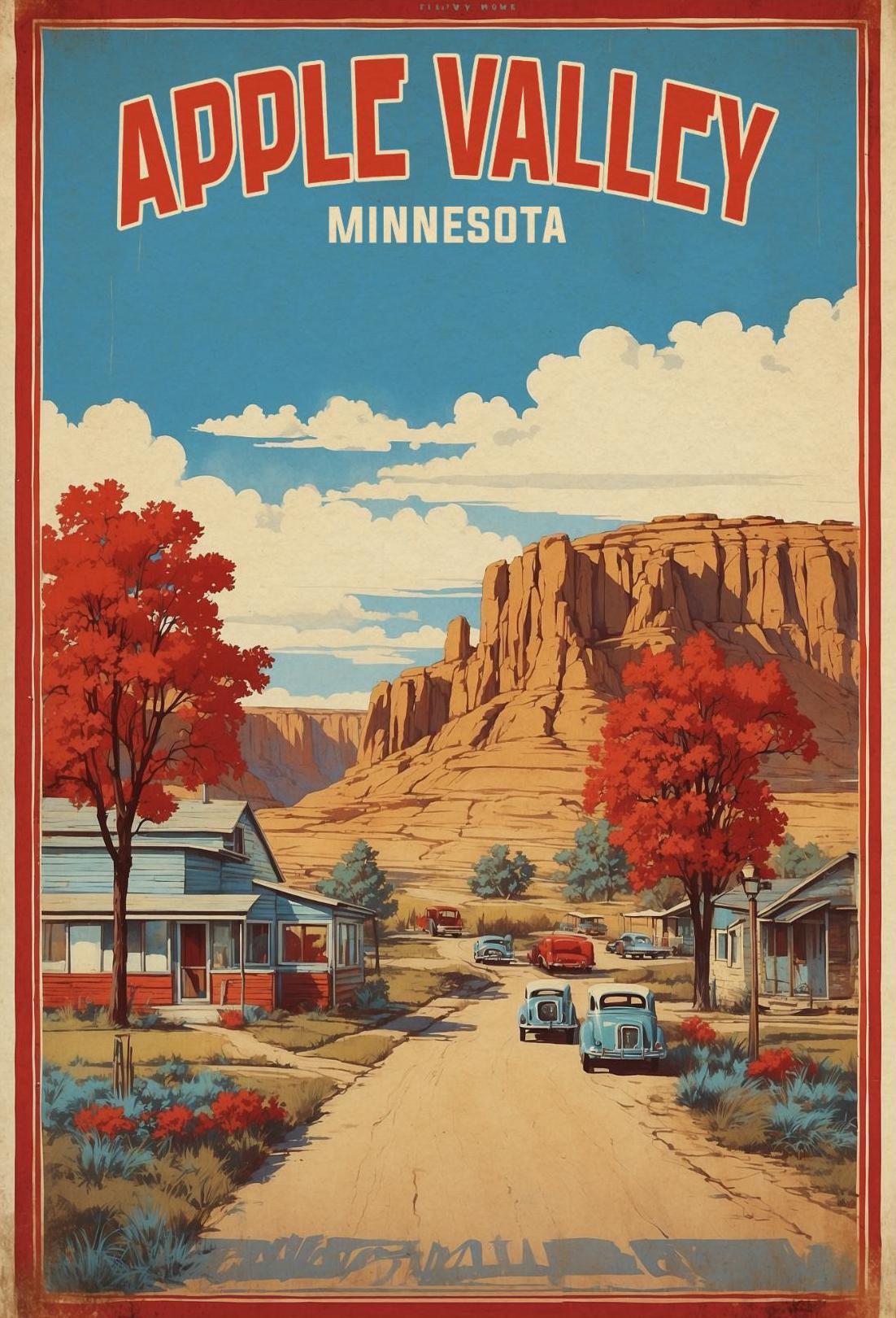 Apple Valley Minnesota Canyon Town Vintage Travel Poster PosterGoat