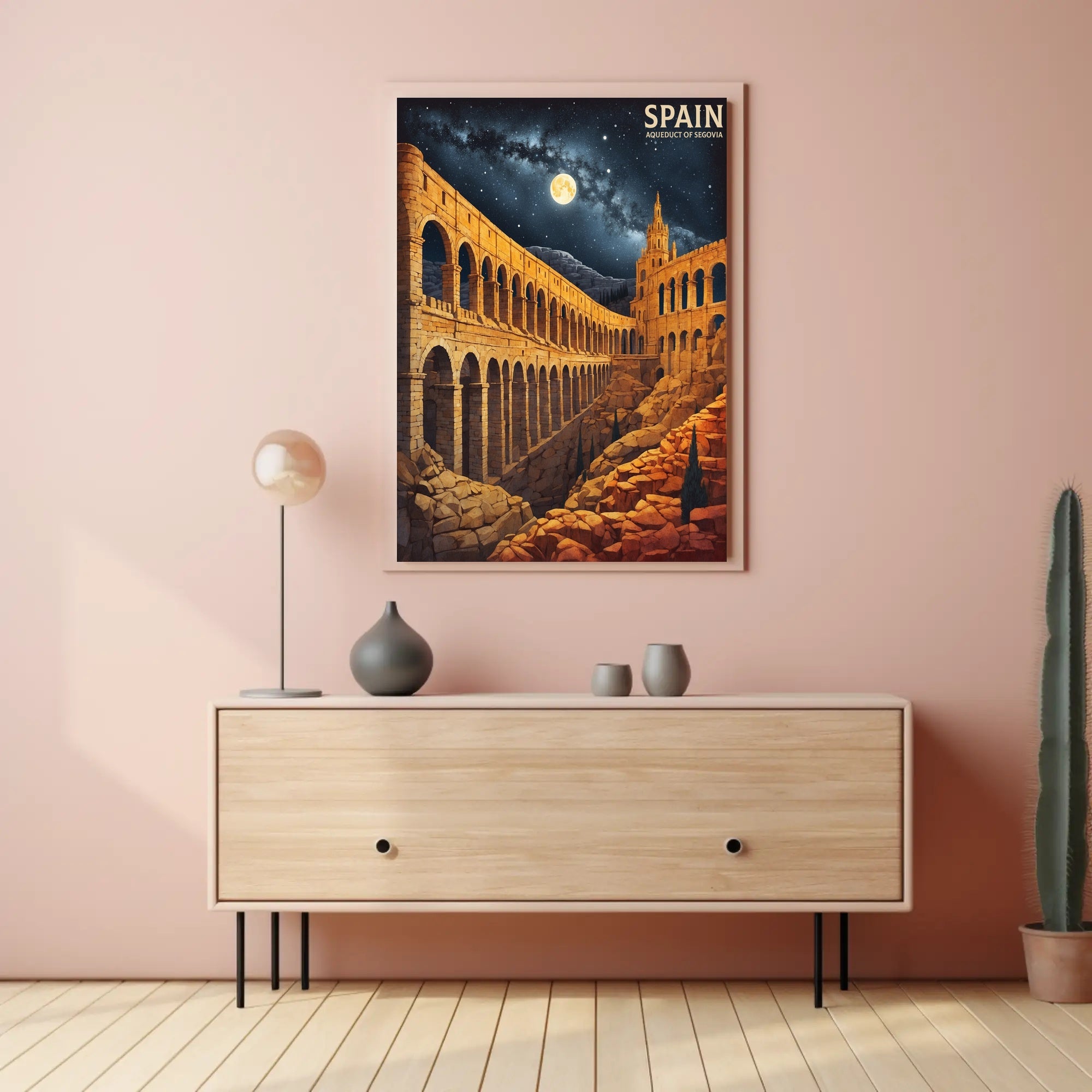 Aqueduct of Segovia Romanticized Vintage Travel Poster PosterGoat