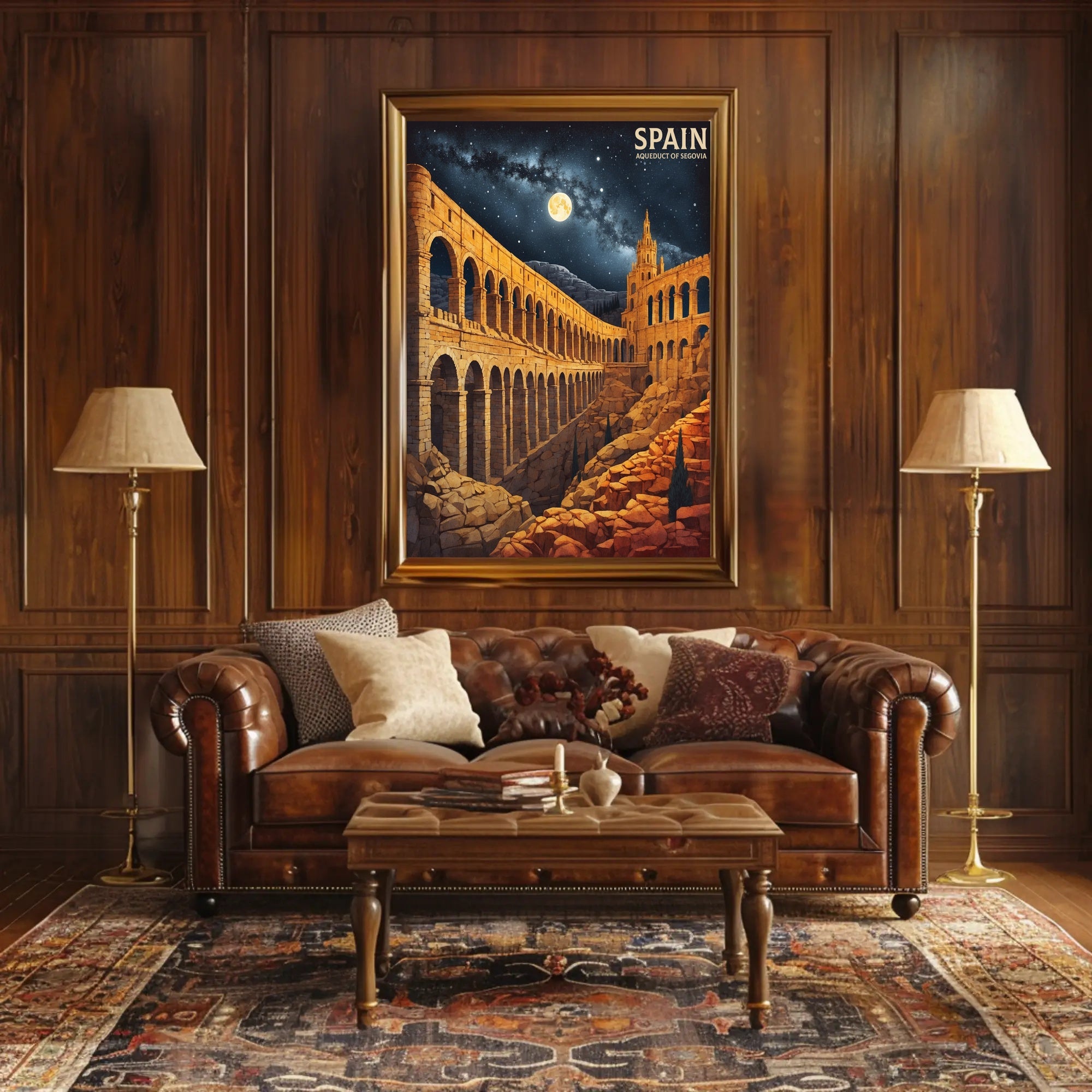 Aqueduct of Segovia Romanticized Vintage Travel Poster PosterGoat