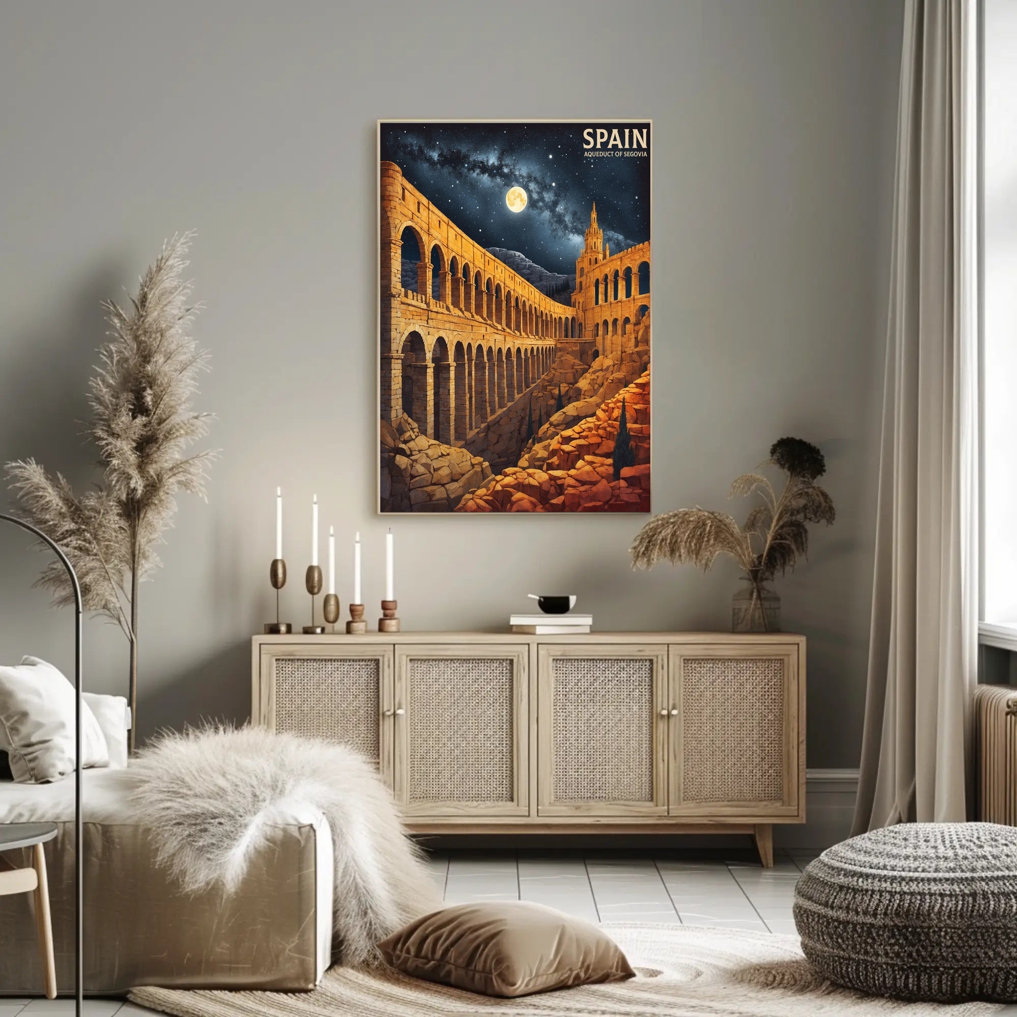 Aqueduct of Segovia Romanticized Vintage Travel Poster PosterGoat