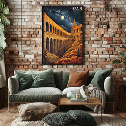 Aqueduct of Segovia Romanticized Vintage Travel Poster PosterGoat