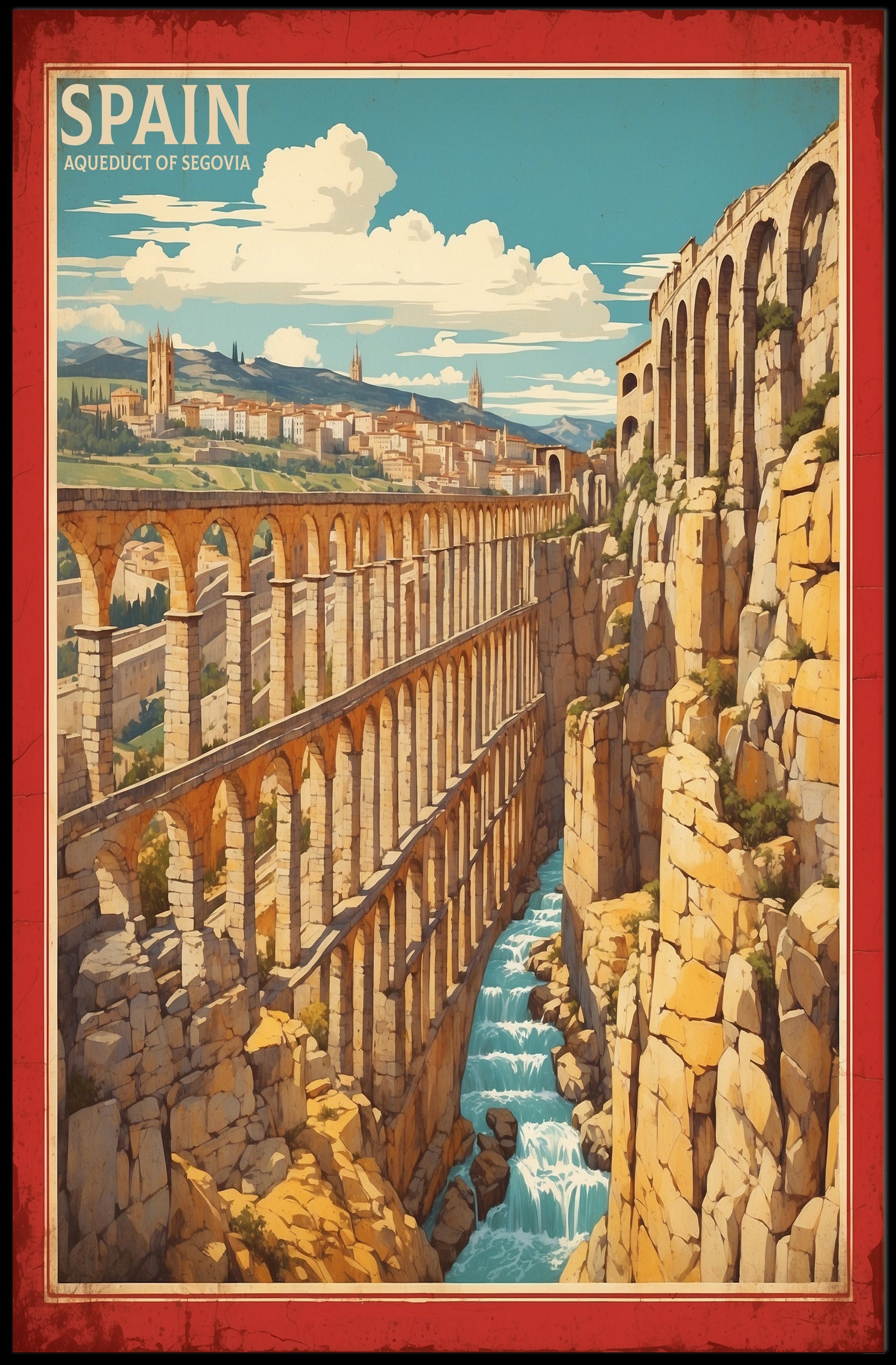 Aqueduct of Segovia Vintage Travel Poster PosterGoat