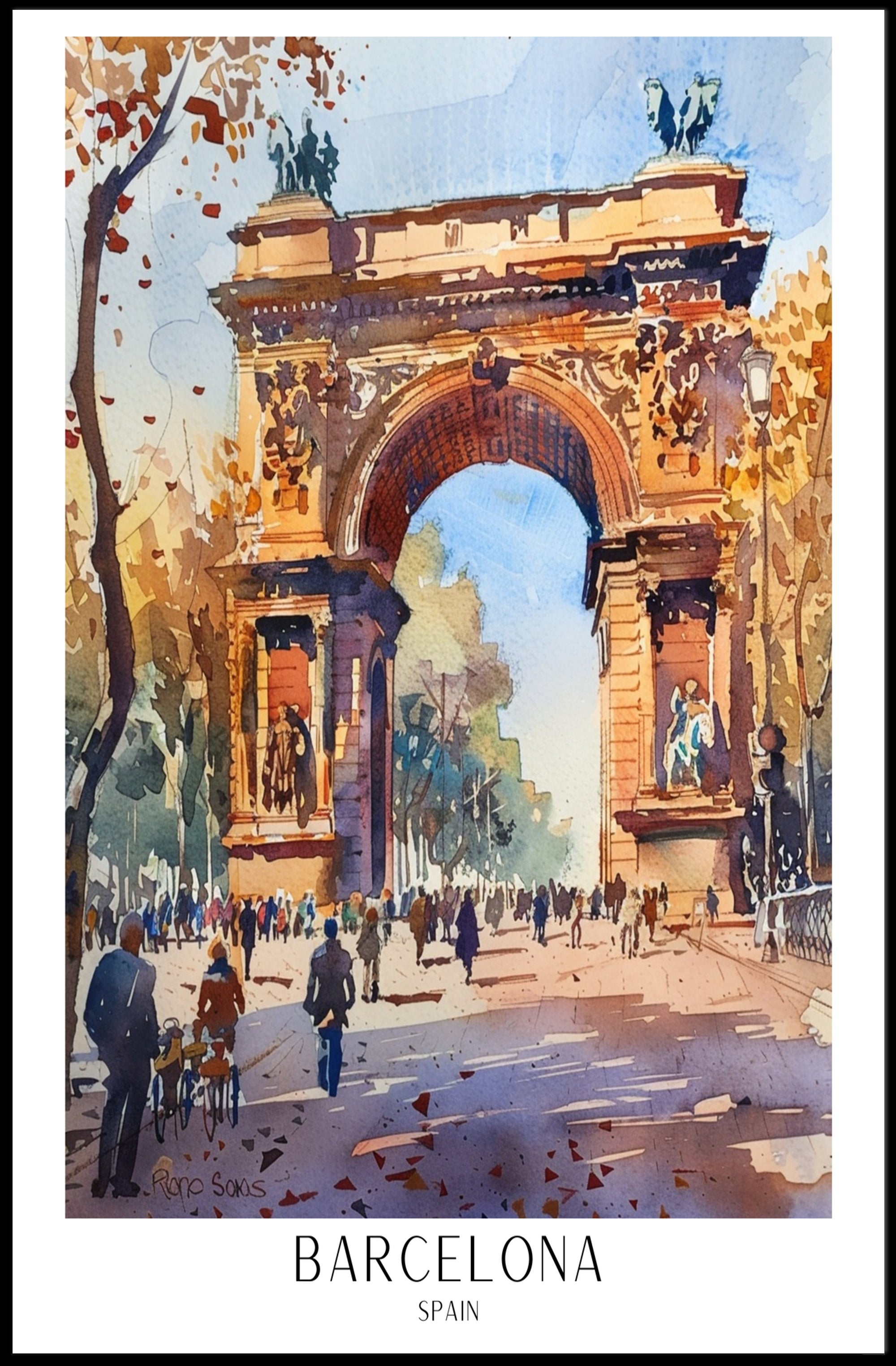 Arc de Triomf Barcelona Urban Cityscape Artistic Poster PosterGoat