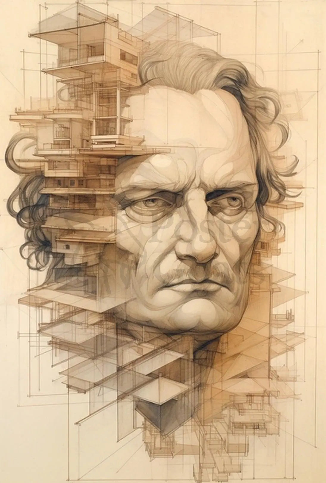 Architectural Intellect Fusion Art Print Poster PosterGoat