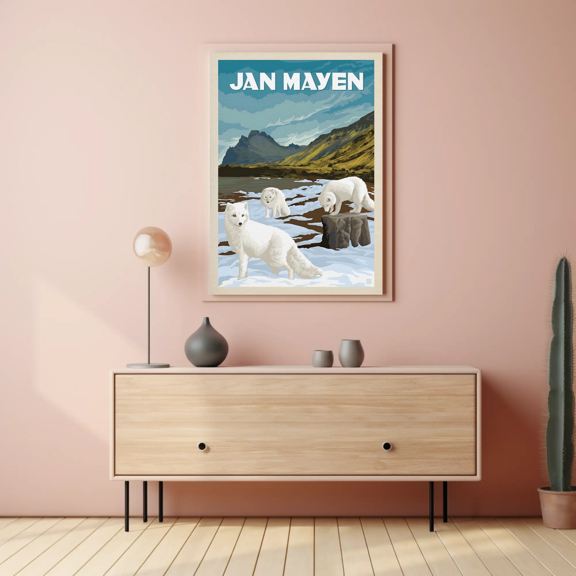 Arctic Foxes in Jan Mayen Vintage Travel Poster PosterGoat