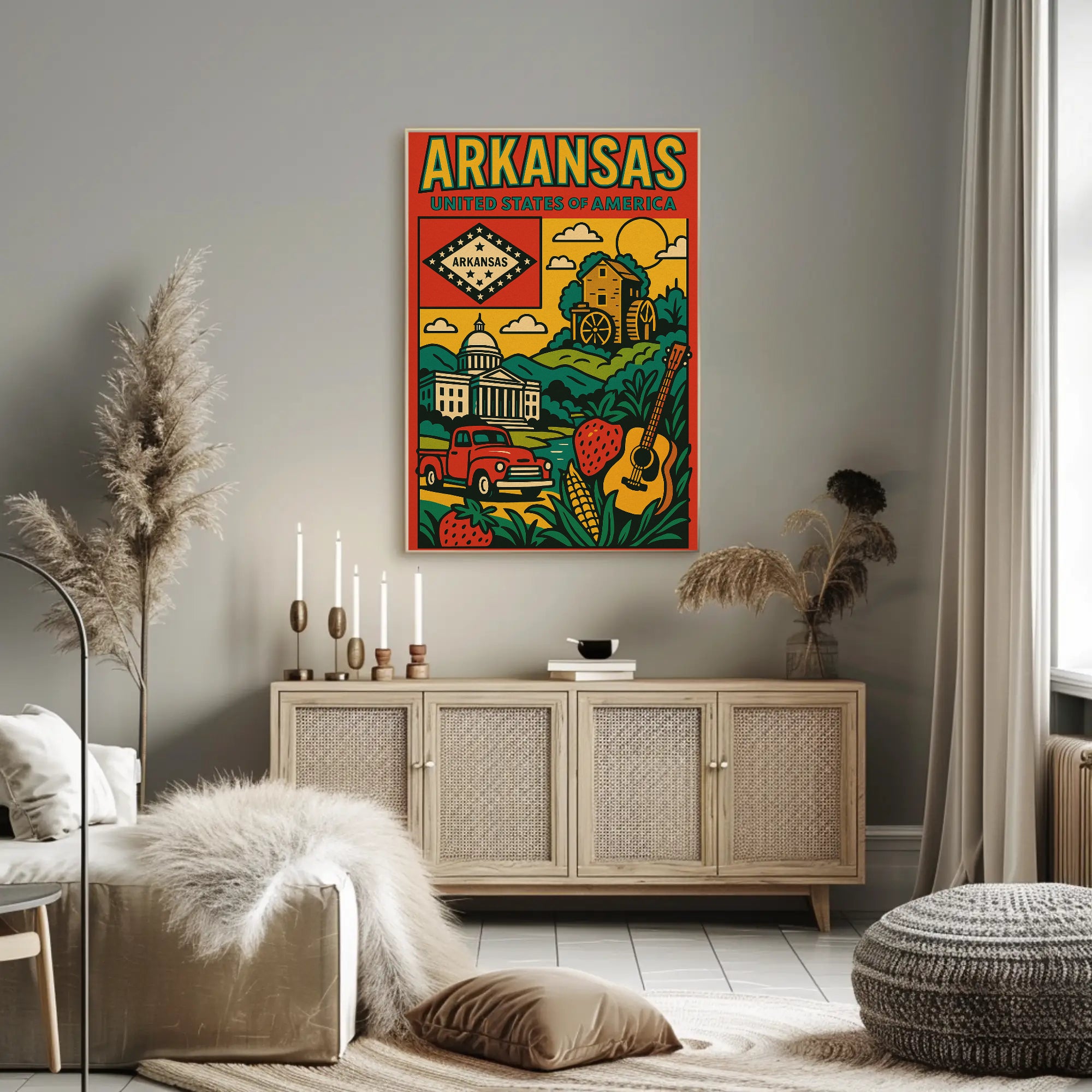 Arkansas Heritage Icons Retro Travel Poster PosterGoat