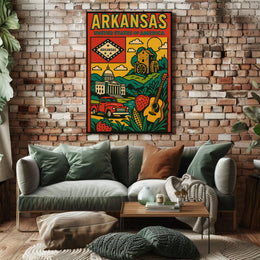 Arkansas Heritage Icons Retro Travel Poster PosterGoat