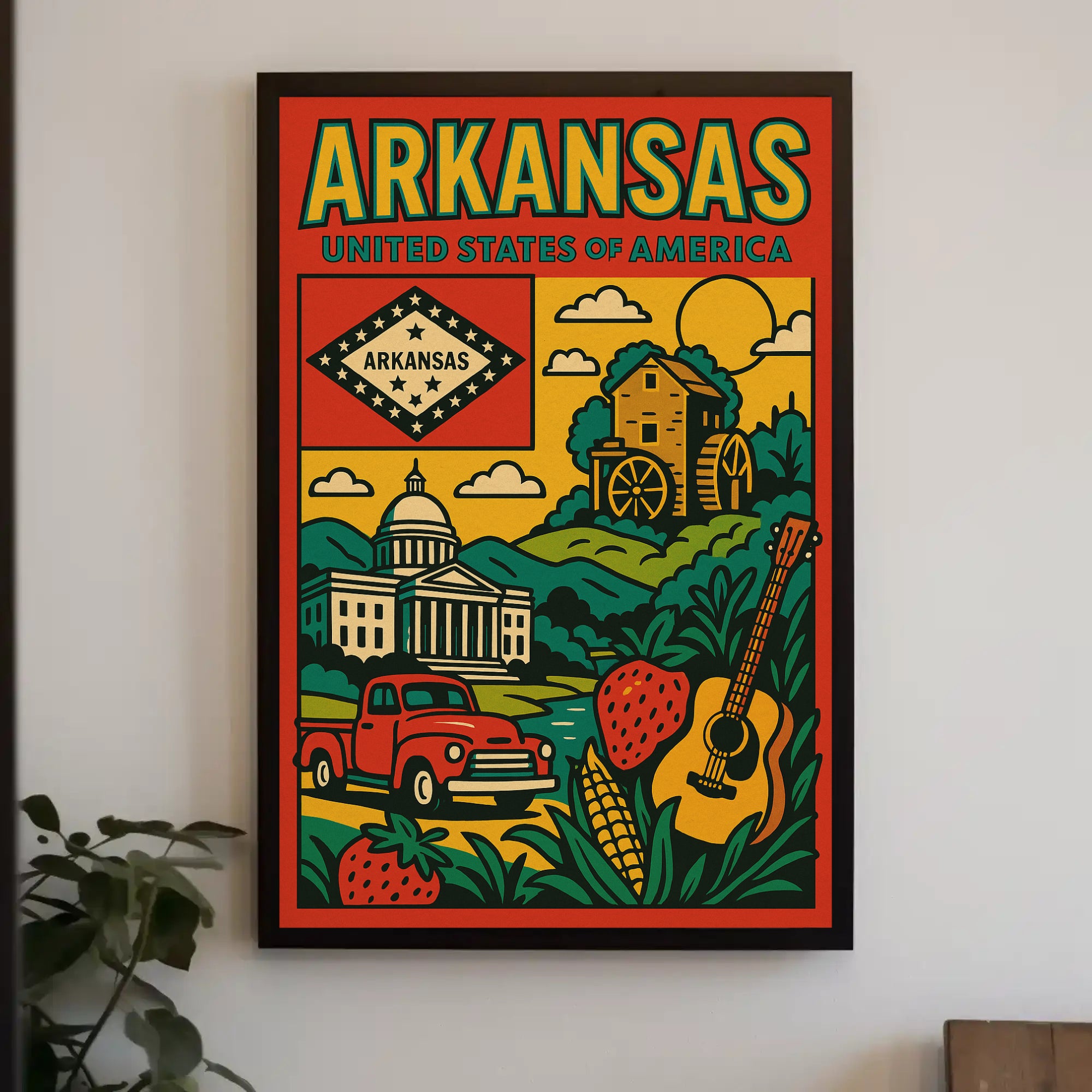 Arkansas Heritage Icons Retro Travel Poster PosterGoat