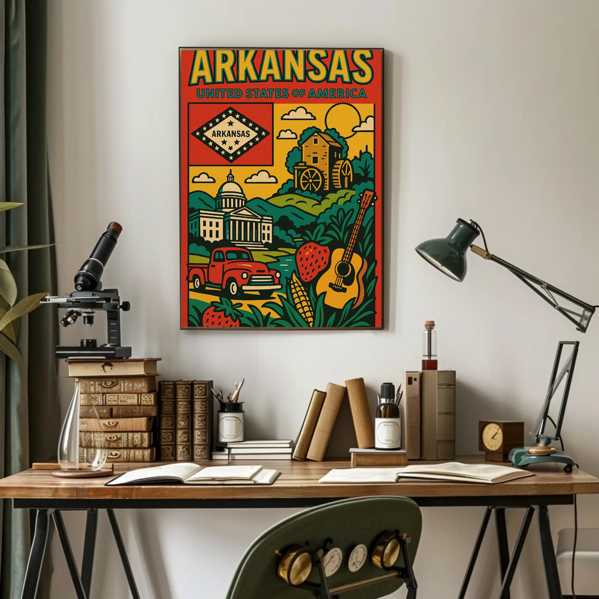 Arkansas Heritage Icons Retro Travel Poster PosterGoat