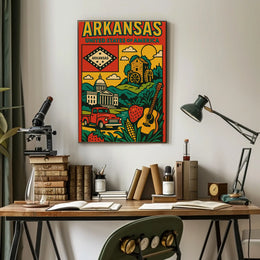 Arkansas Heritage Icons Retro Travel Poster PosterGoat