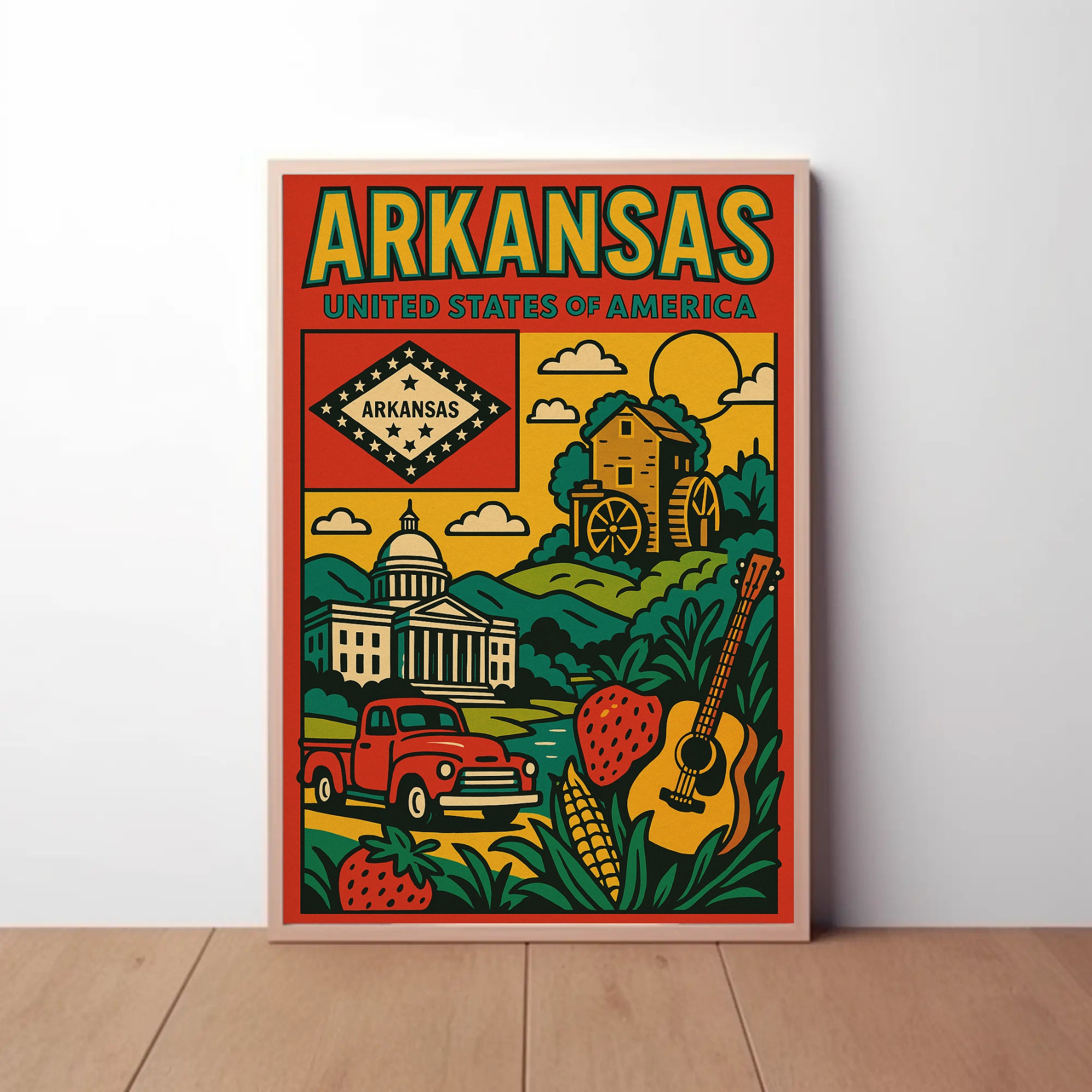 Arkansas Heritage Icons Retro Travel Poster PosterGoat