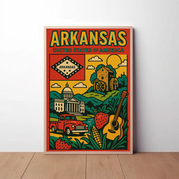 Arkansas Heritage Icons Retro Travel Poster PosterGoat