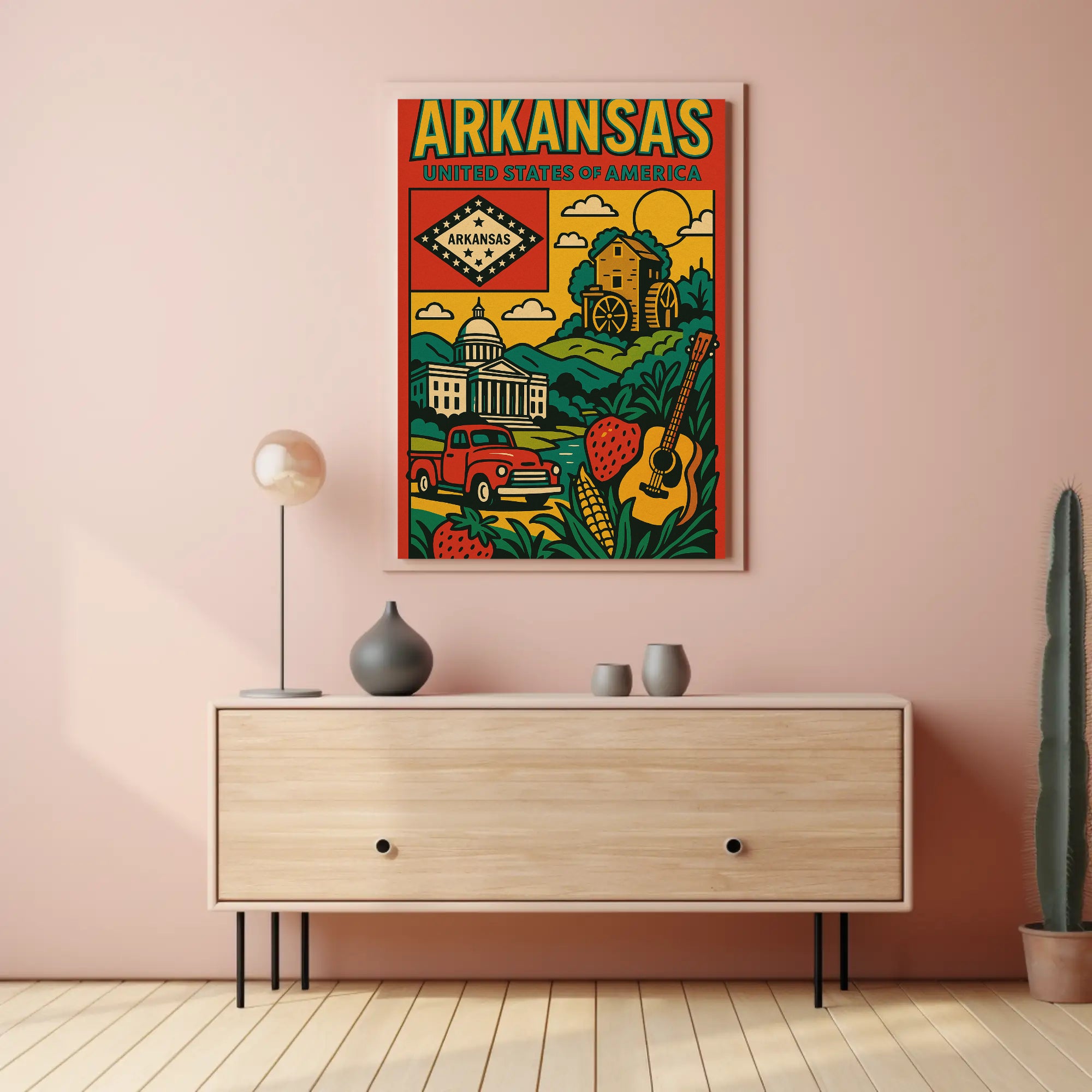 Arkansas Heritage Icons Retro Travel Poster PosterGoat