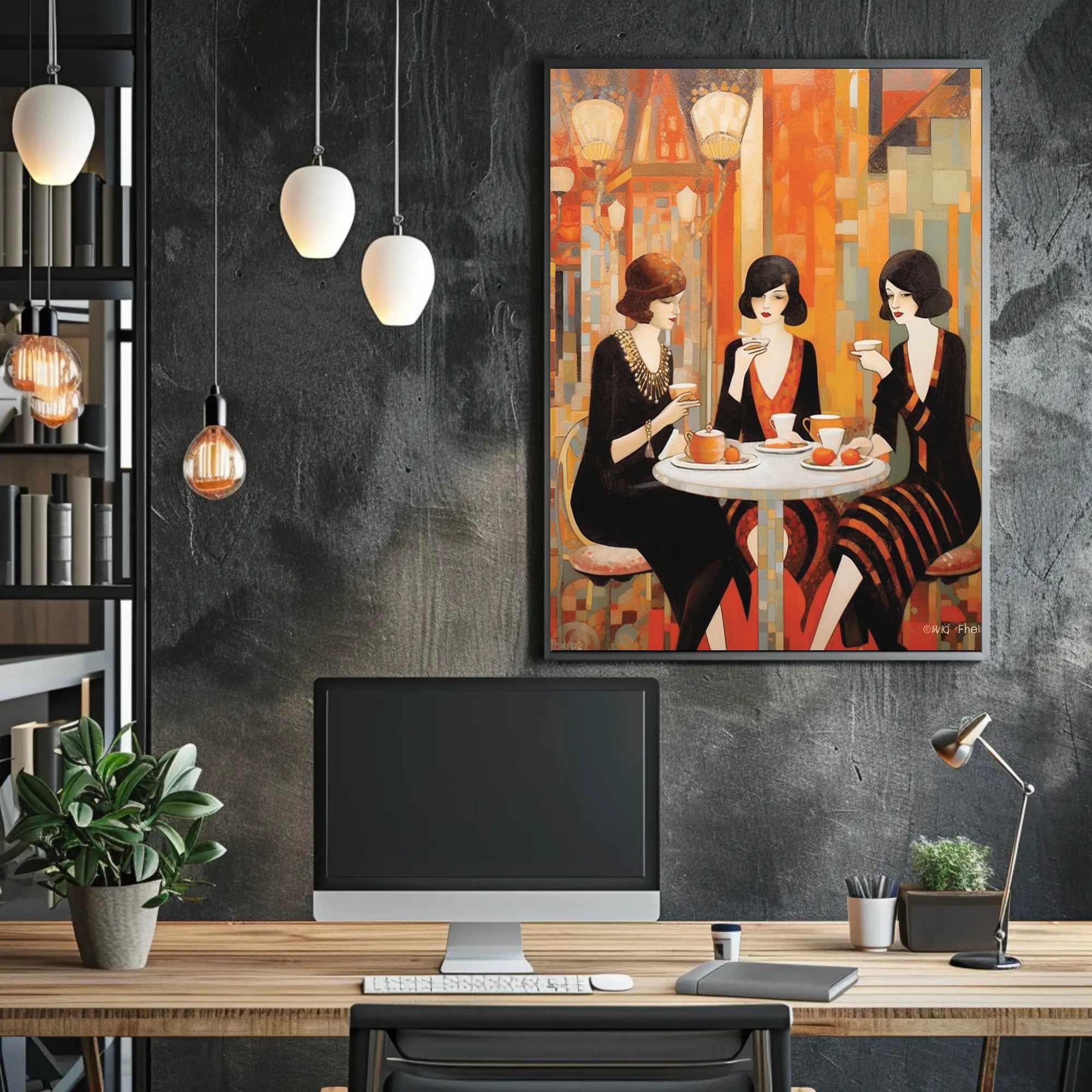 Art Deco 1920s Café Scene: Artistic Poster PosterGoat