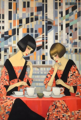 Art Deco Cubism Women in Cafe Setting Abstract Poster PosterGoat