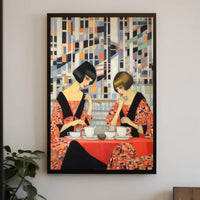 Art Deco Cubism Women in Cafe Setting Abstract Poster PosterGoat