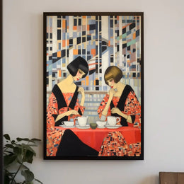 Art Deco Cubism Women in Cafe Setting Abstract Poster PosterGoat