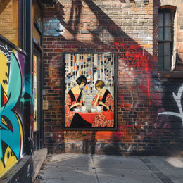 Art Deco Cubism Women in Cafe Setting Abstract Poster PosterGoat