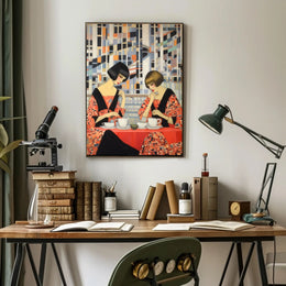 Art Deco Cubism Women in Cafe Setting Abstract Poster PosterGoat